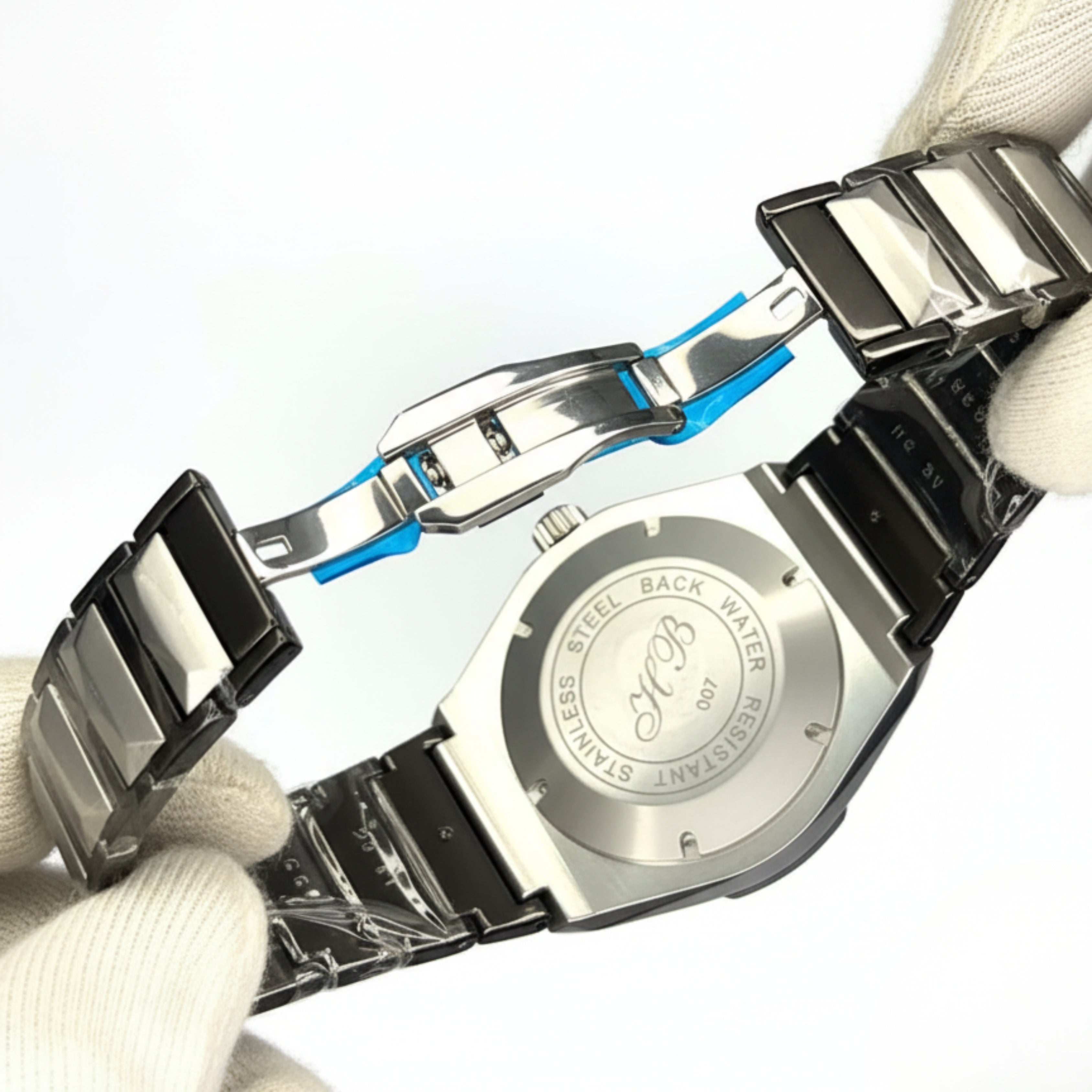 Hublot Silver Stainless Steel Watch with Black & Silver Dial and Full Date Working