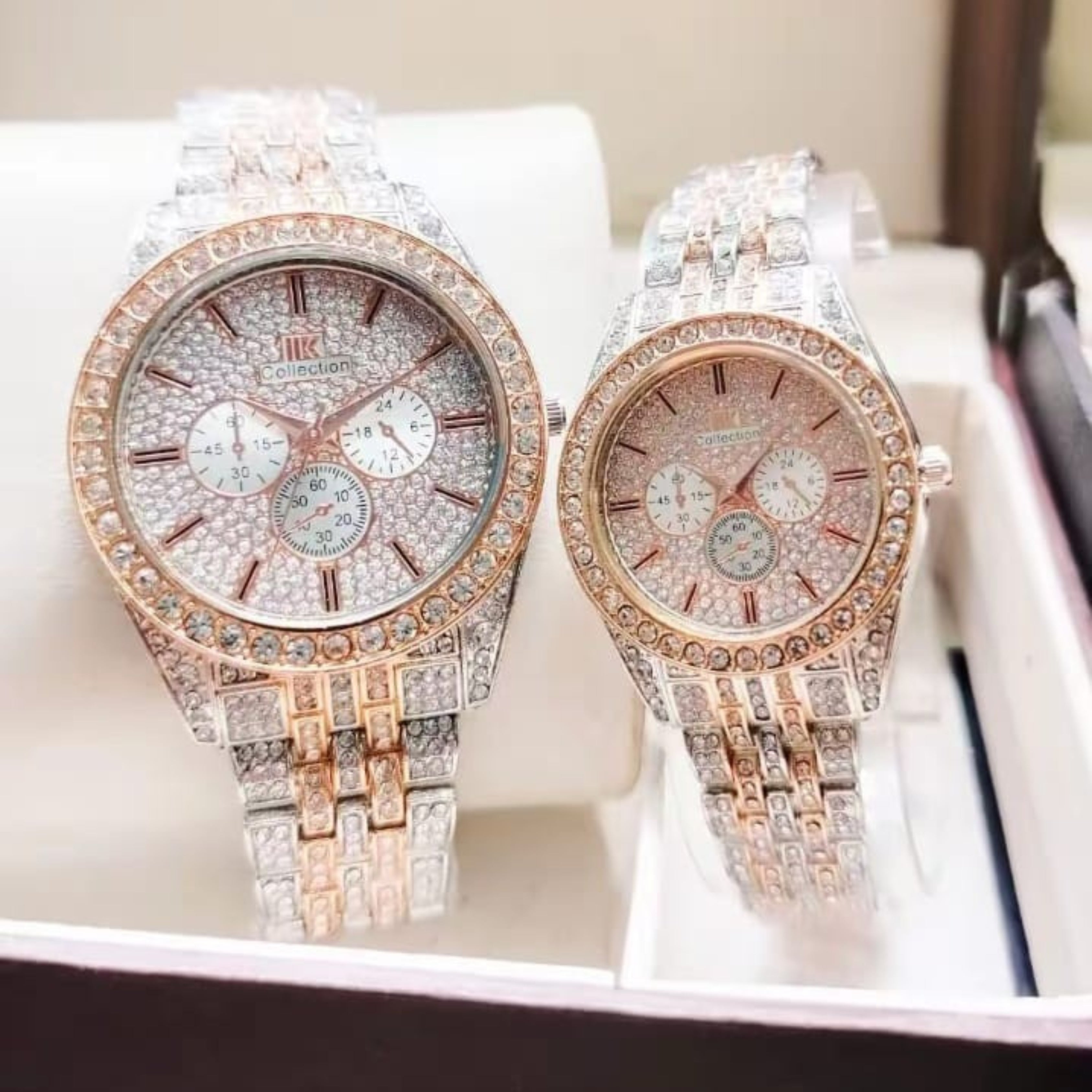 Royal Rose Gold Diamond Couple Watch Set (For Him & Her)