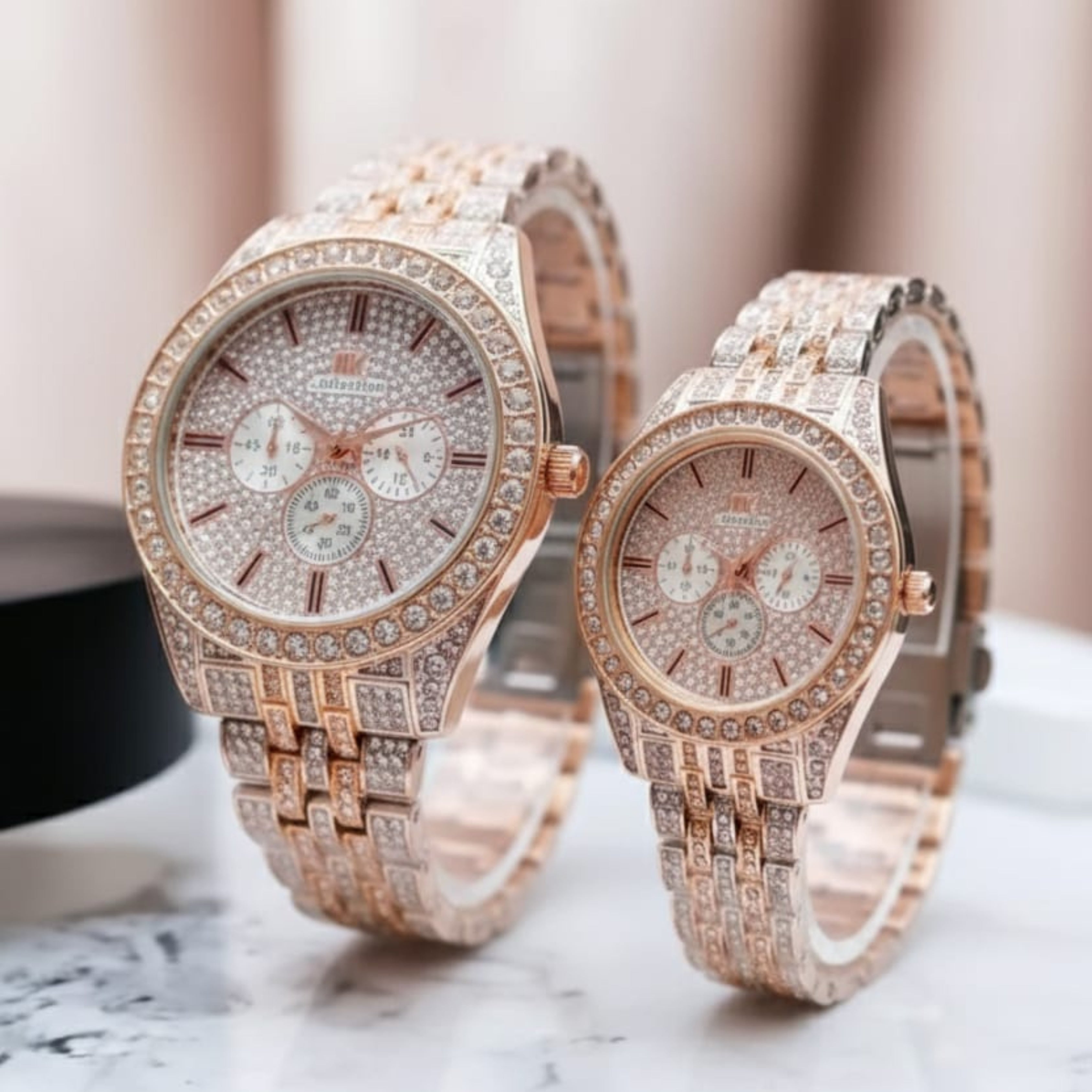 Royal Rose Gold Diamond Couple Watch Set (For Him & Her)