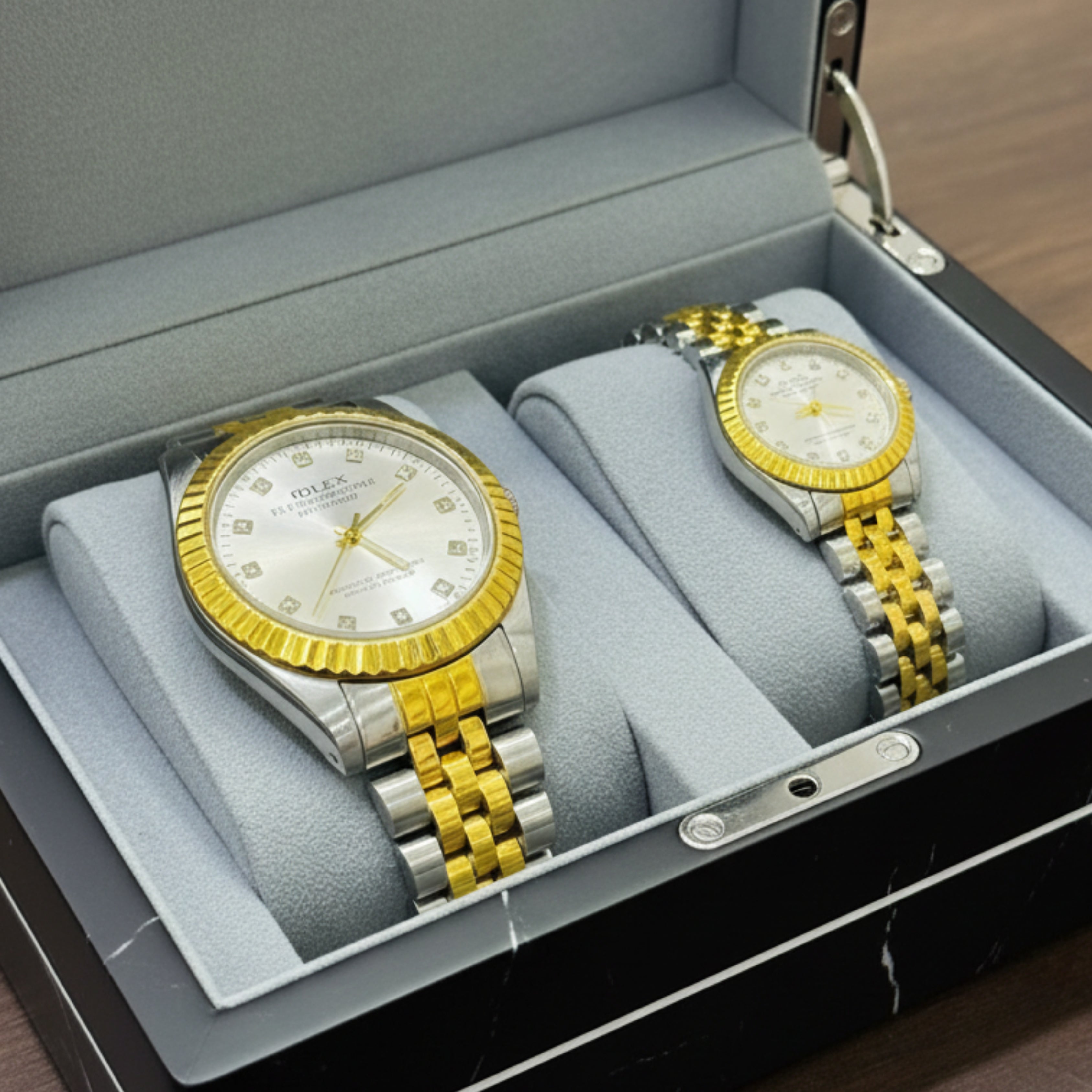 Relax Luxury Gold & Silver Couple Watch Set with Butterfly Lock