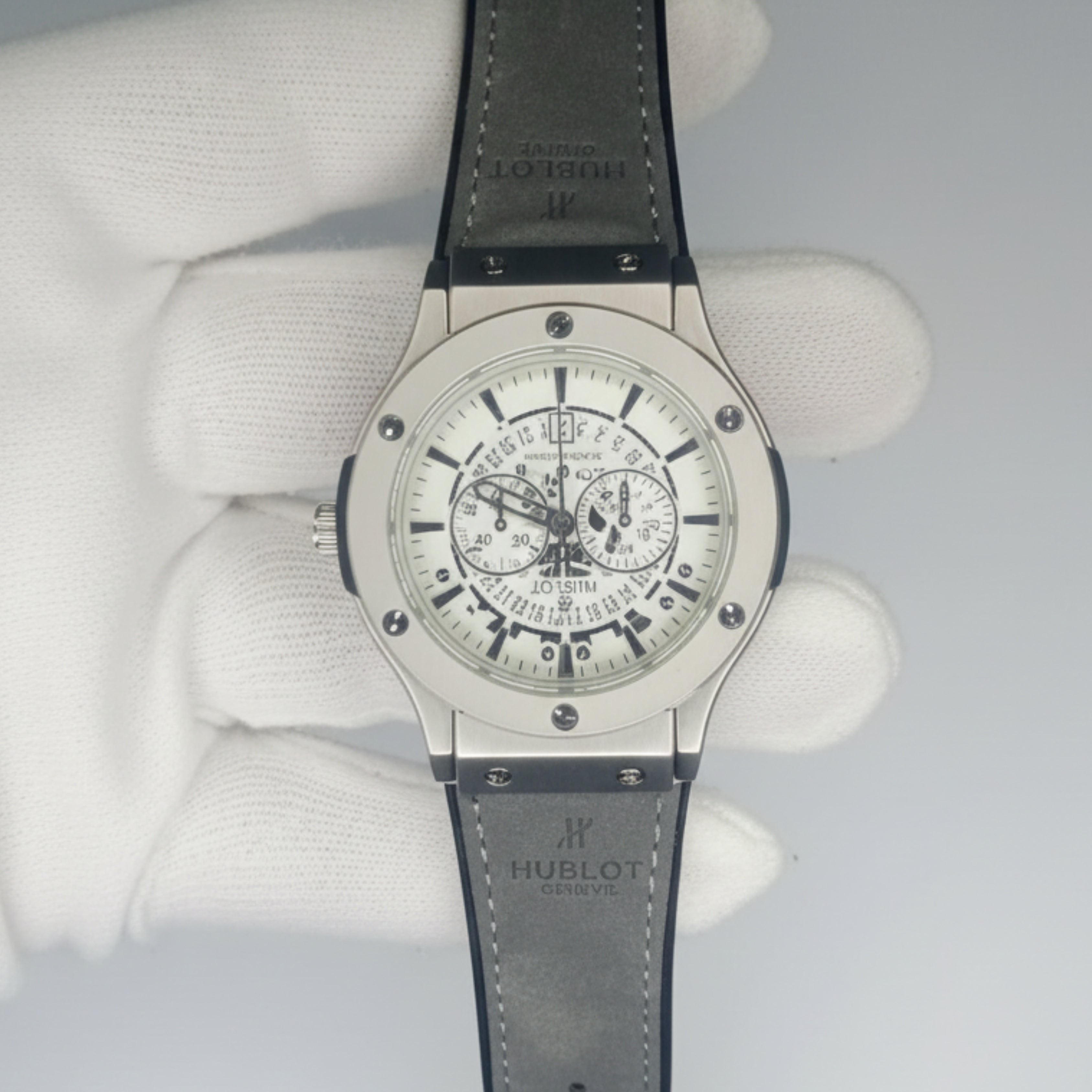 Hublot Silver Dial with Grey Strap – Premium Luxury Timepiece for Men