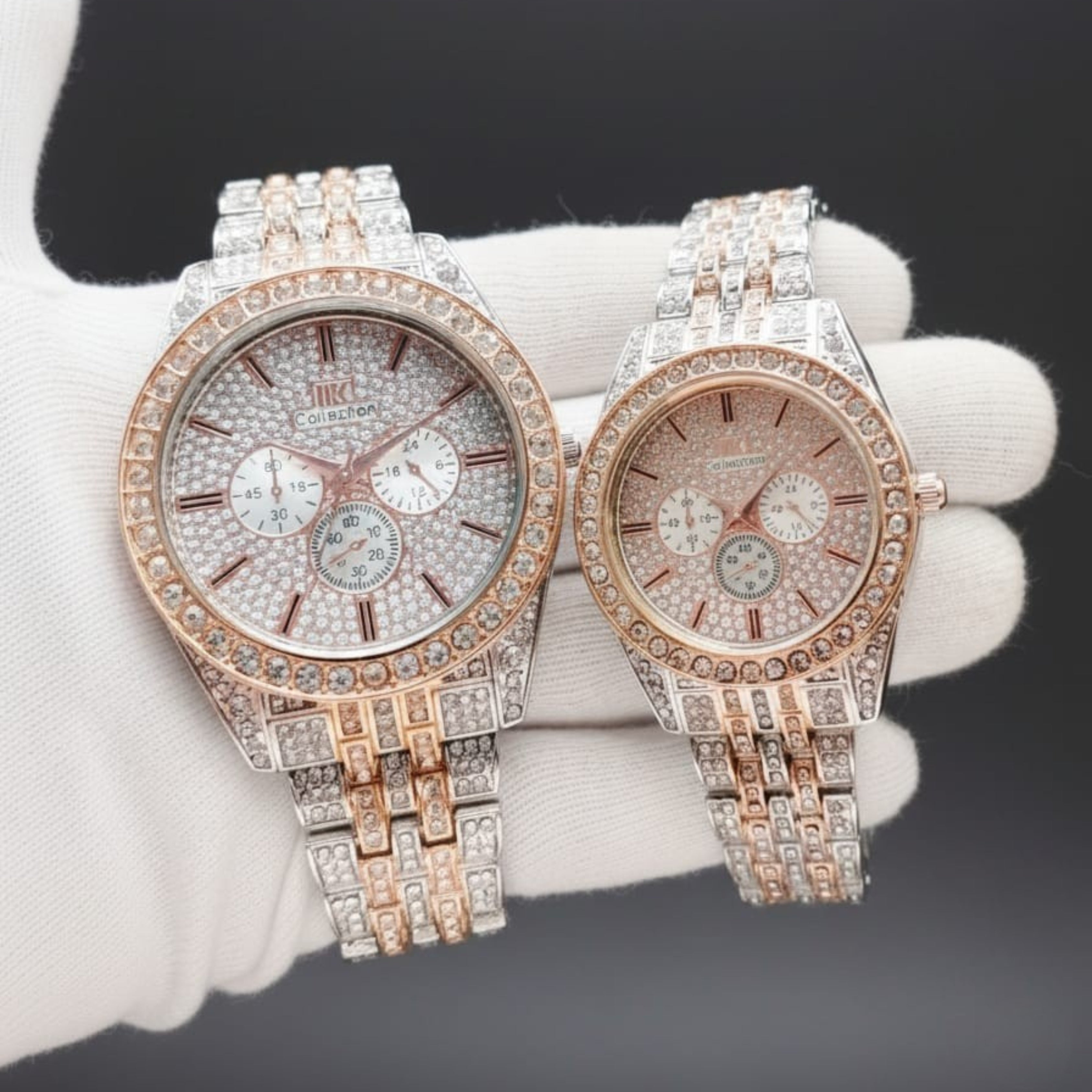 Royal Rose Gold Diamond Couple Watch Set (For Him & Her)