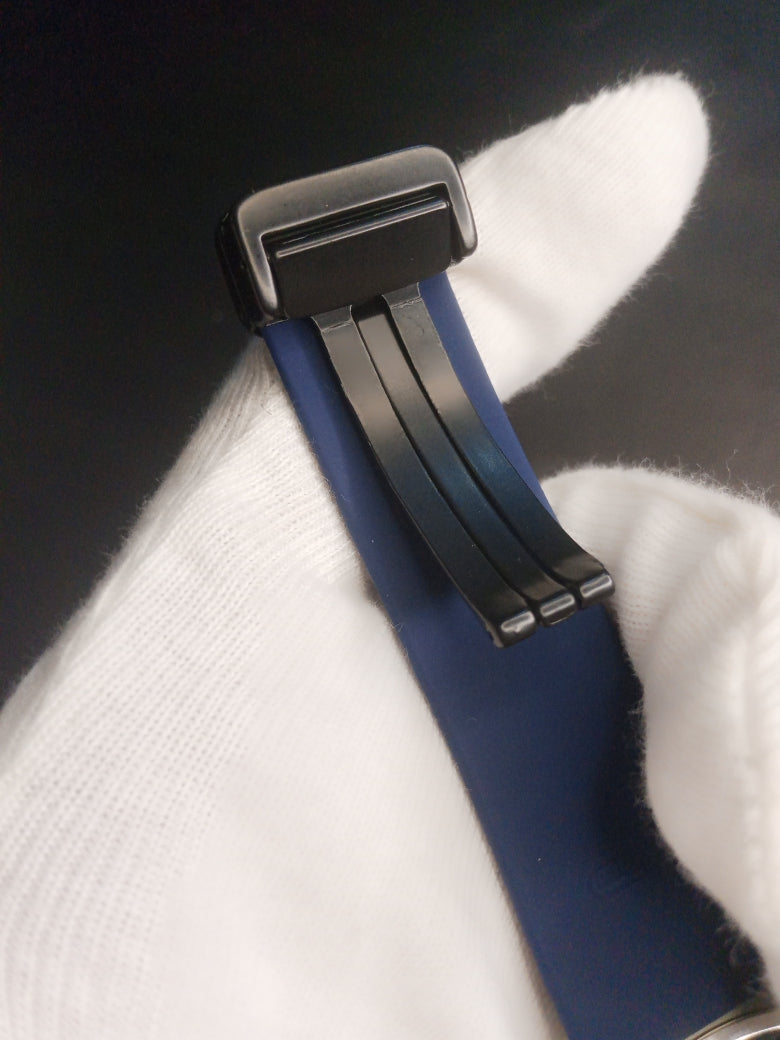 Bestwin Quartz Silver Dial | Blue Rubber Strap with Master Lock