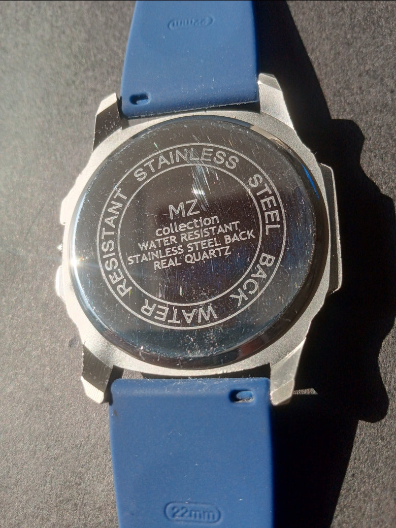 Bestwin Quartz Silver Dial | Blue Rubber Strap with Master Lock