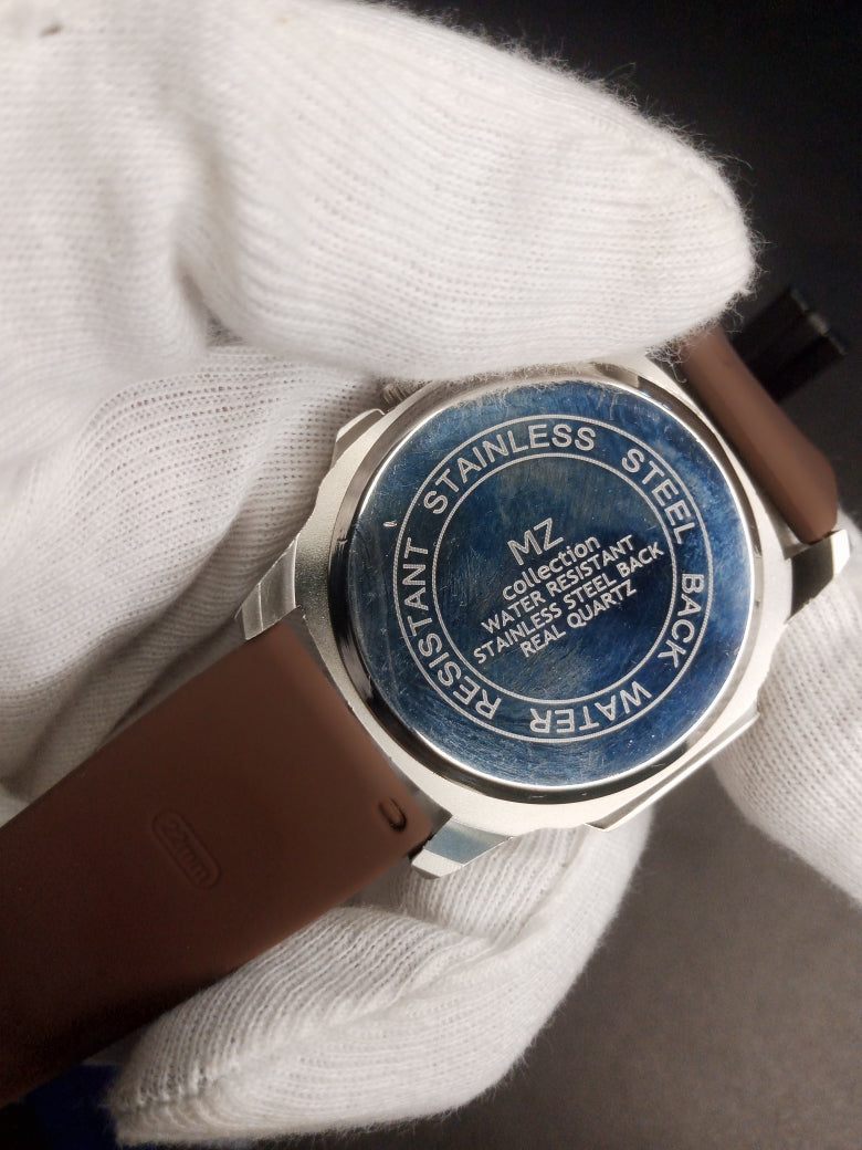 Bestwin Quartz Silver Dial | Brown Rubber Strap with Master Lock