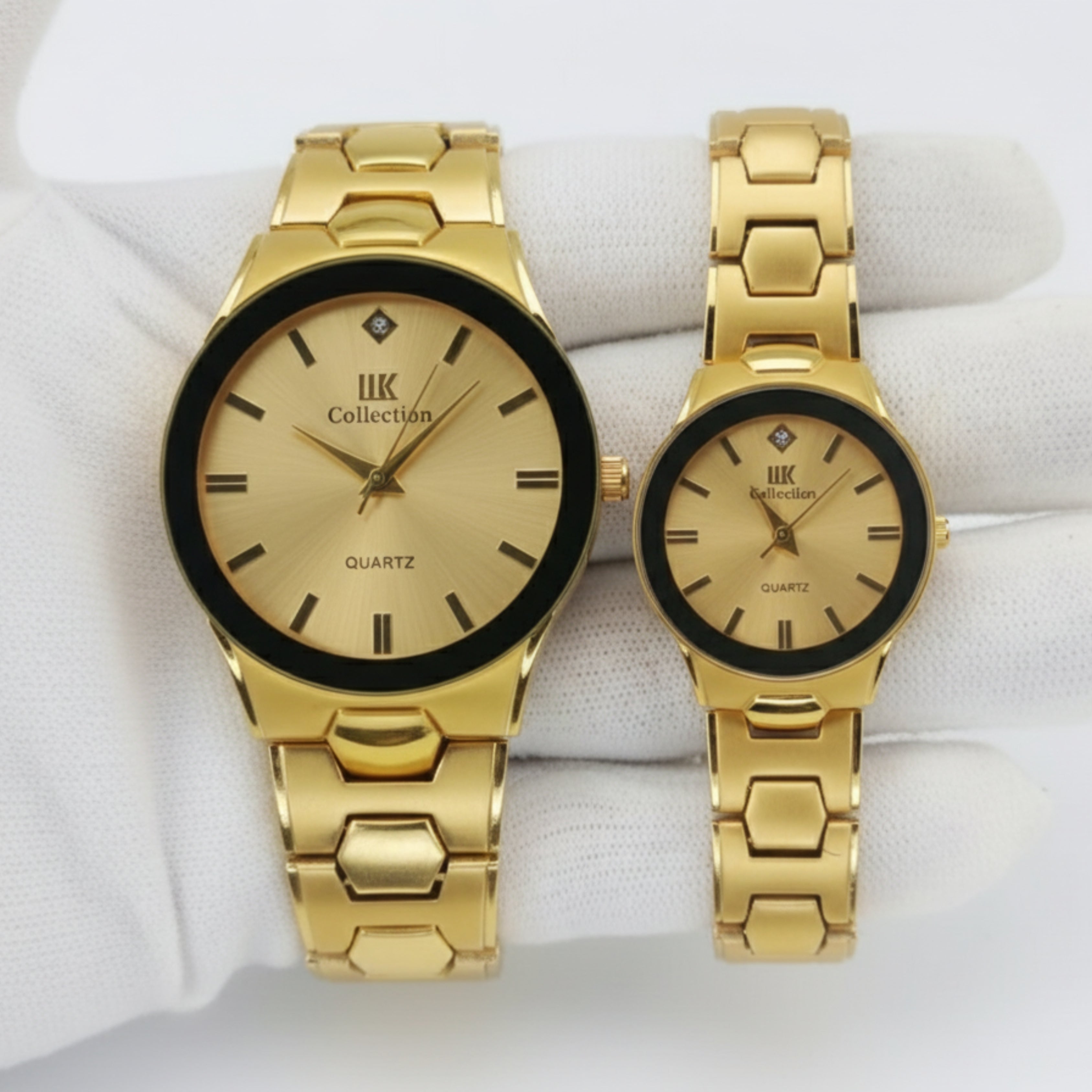Elegant Black Ring Dial Gold Couple Watch Set (For Him & Her)