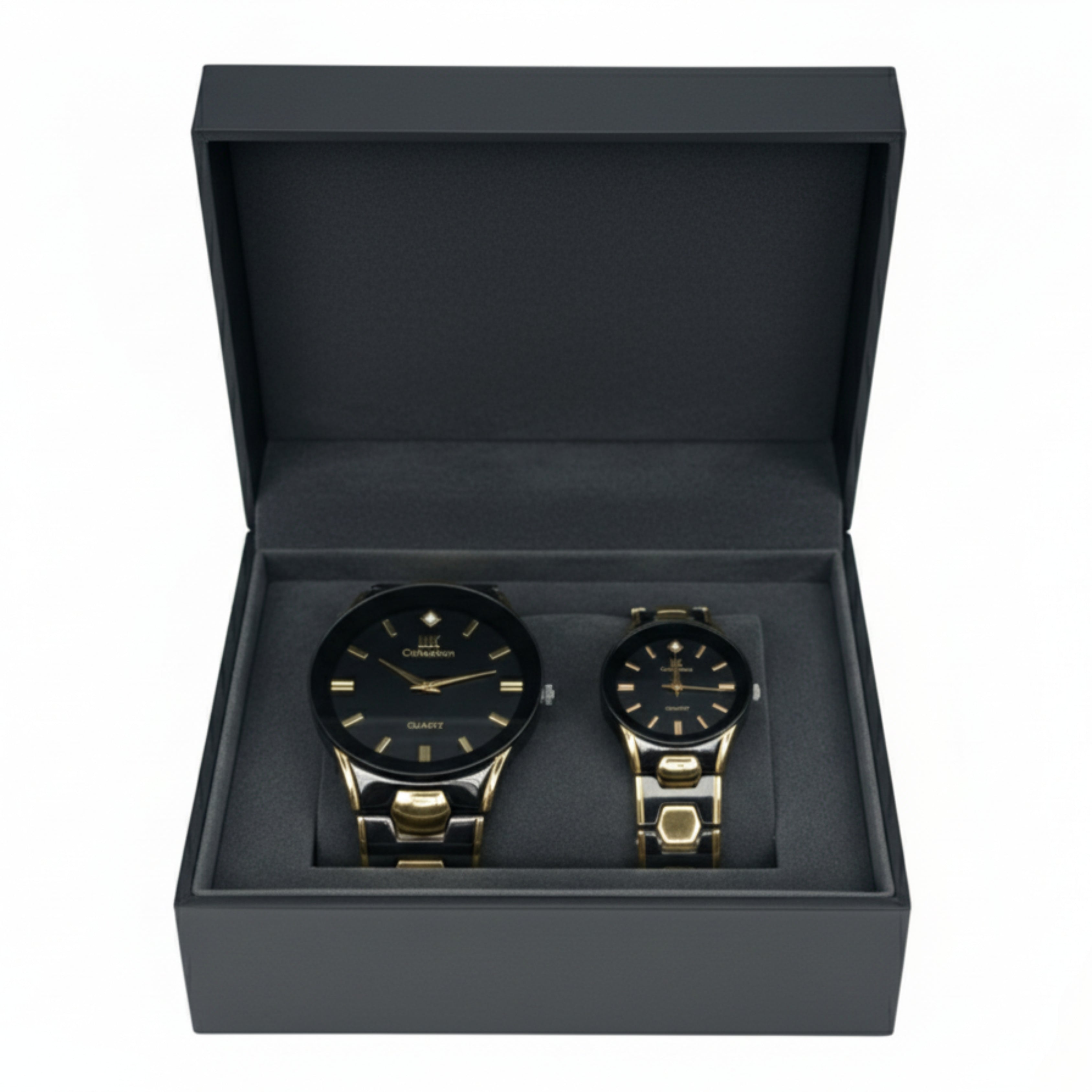 Elegant Black & Gold Quartz Watch Set for Him & Her – IIK Collection