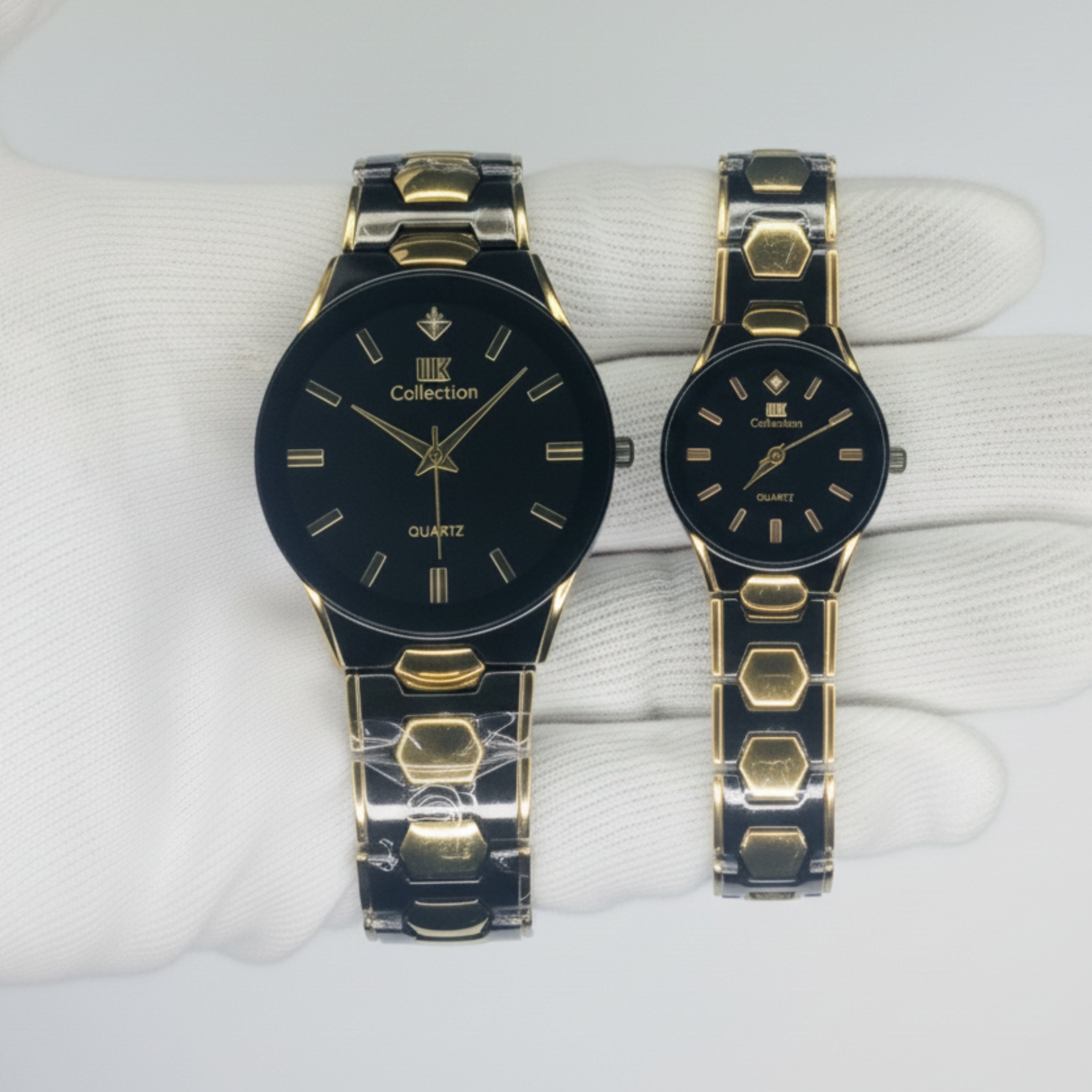 Elegant Black & Gold Quartz Watch Set for Him & Her – IIK Collection