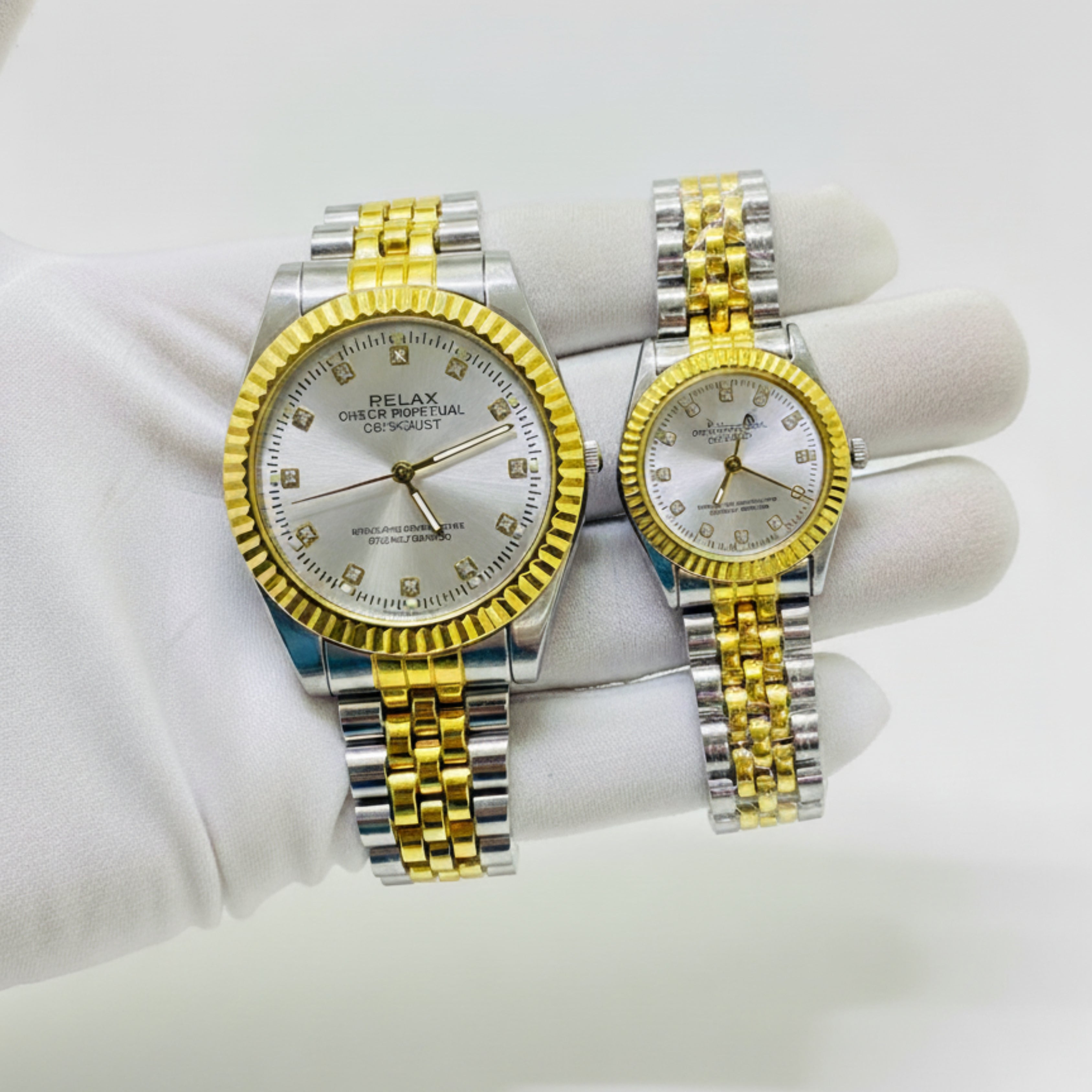 Relax Luxury Gold & Silver Couple Watch Set with Butterfly Lock